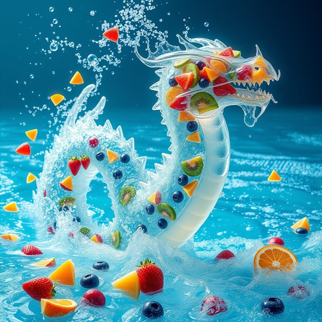 Effervescent Dragon Emerges from Sparkling Water Realm