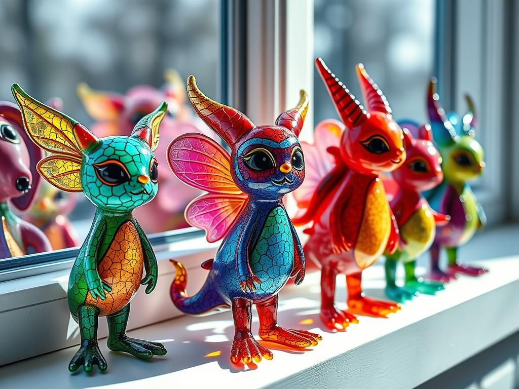 Colorful Glass Figurines in Museum Display