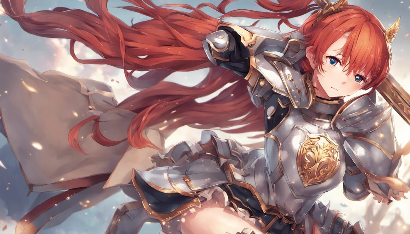 Cute Redhead Knight Anime Waifu in Fantasy Style