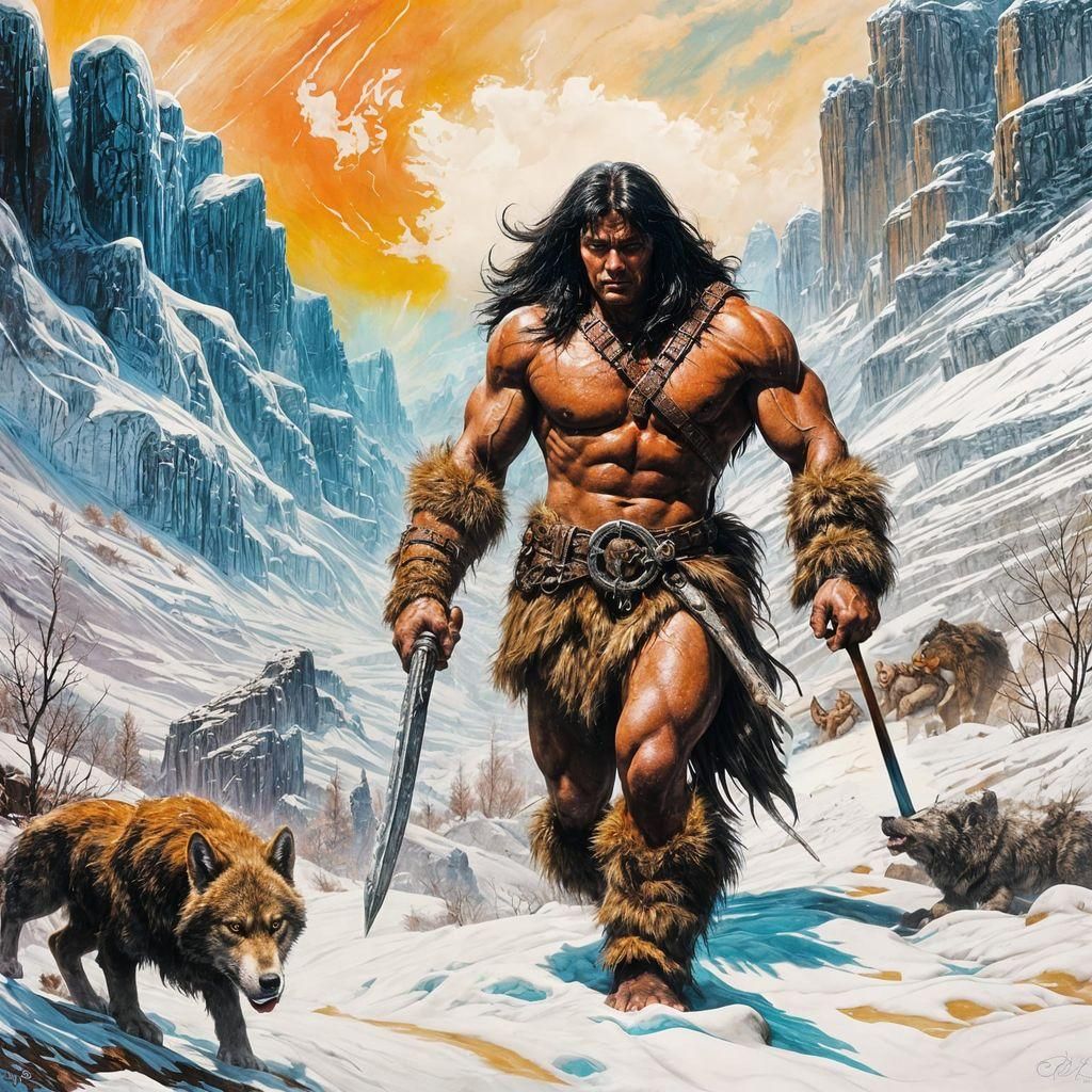 Conan in Snow Valley: Frazetta-Inspired Graffiti Art