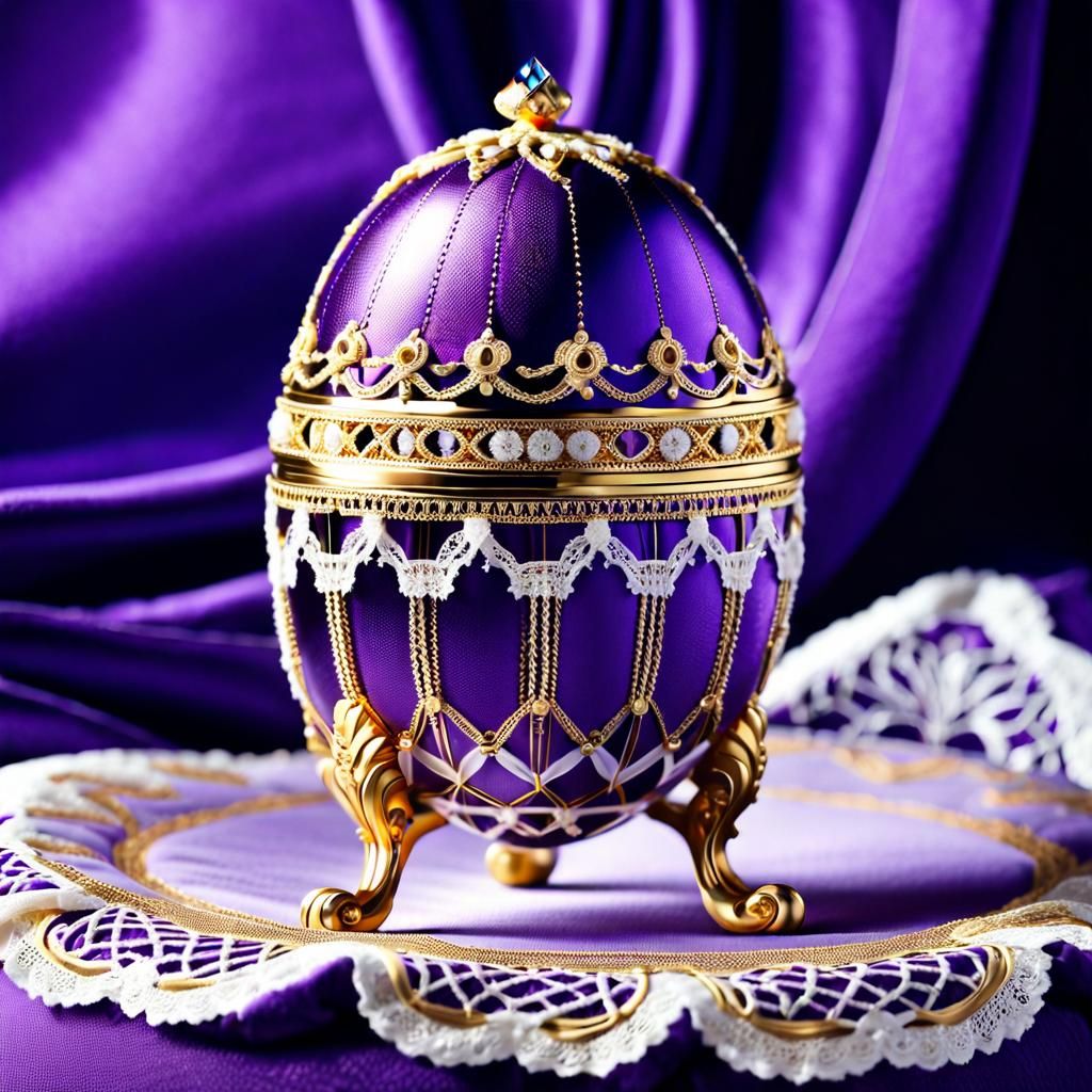 Ornate Faberge Egg on Satin Pillow: 8K Photography