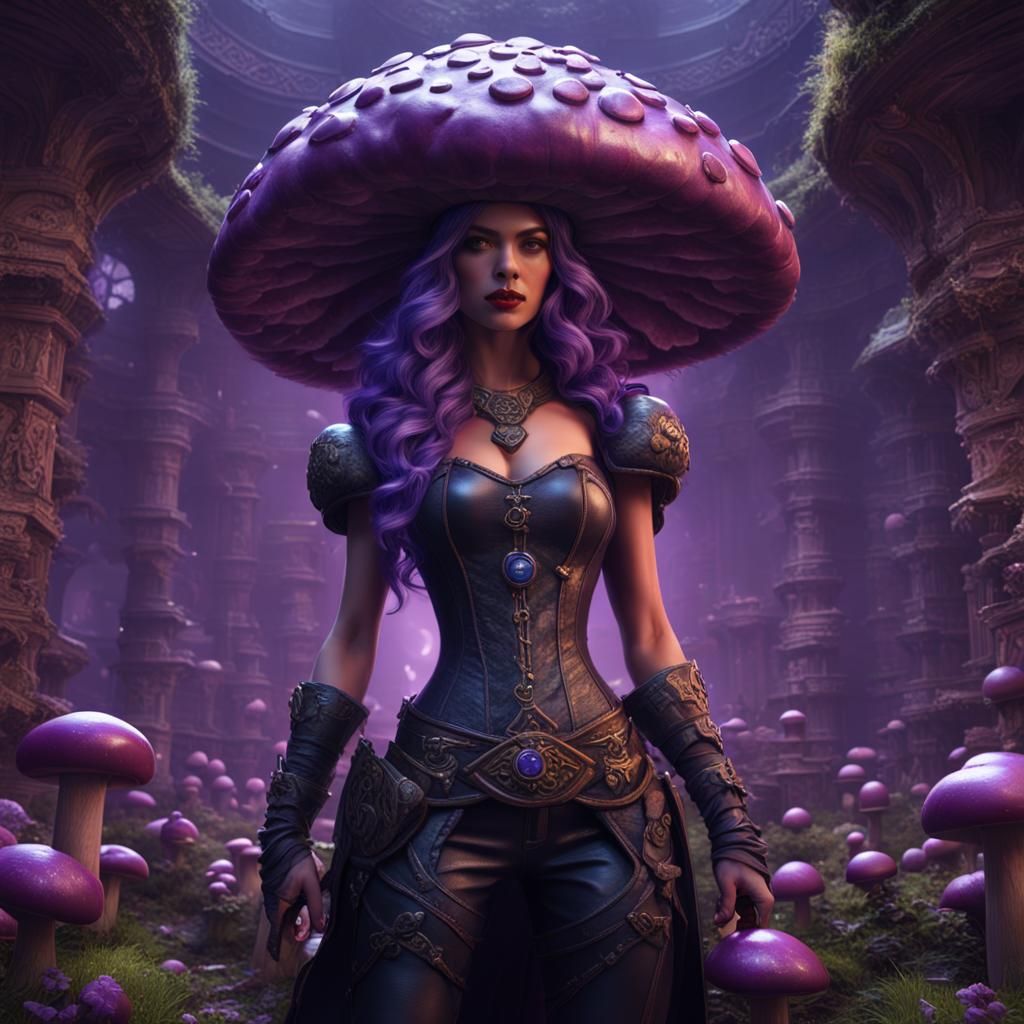 Goddess in Maze with Mushroom, Dark Fantasy Art