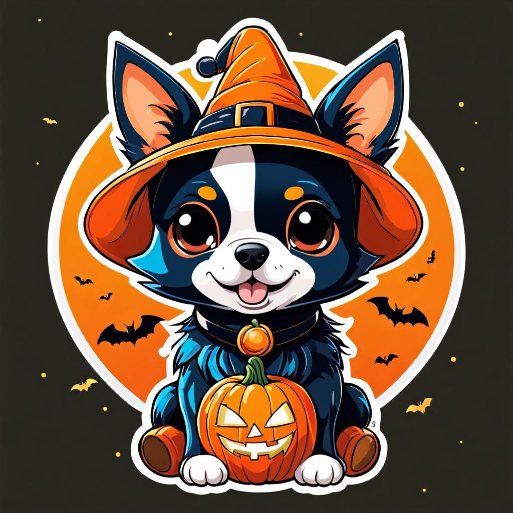 Cute Kawaii Dog Dressed as Halloween Pumpkin