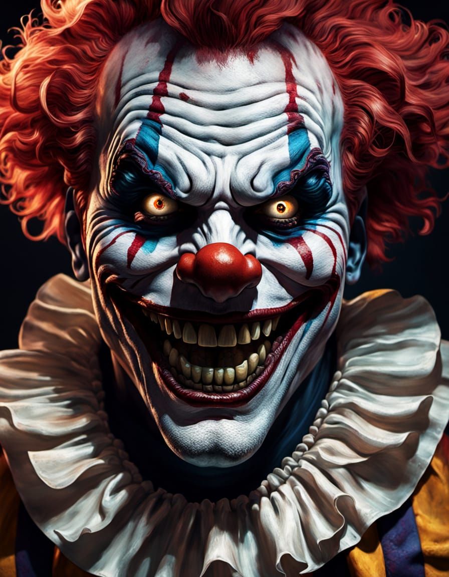 Hyperrealistic Scary Clown with Vibrant Face Paint