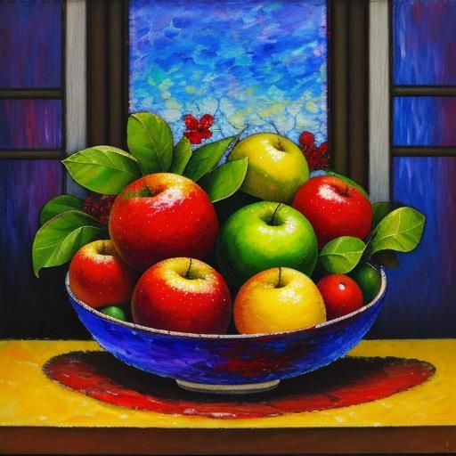 Impasto Still Life: Fruit in Glass Bowl, Post-Impressionist ...