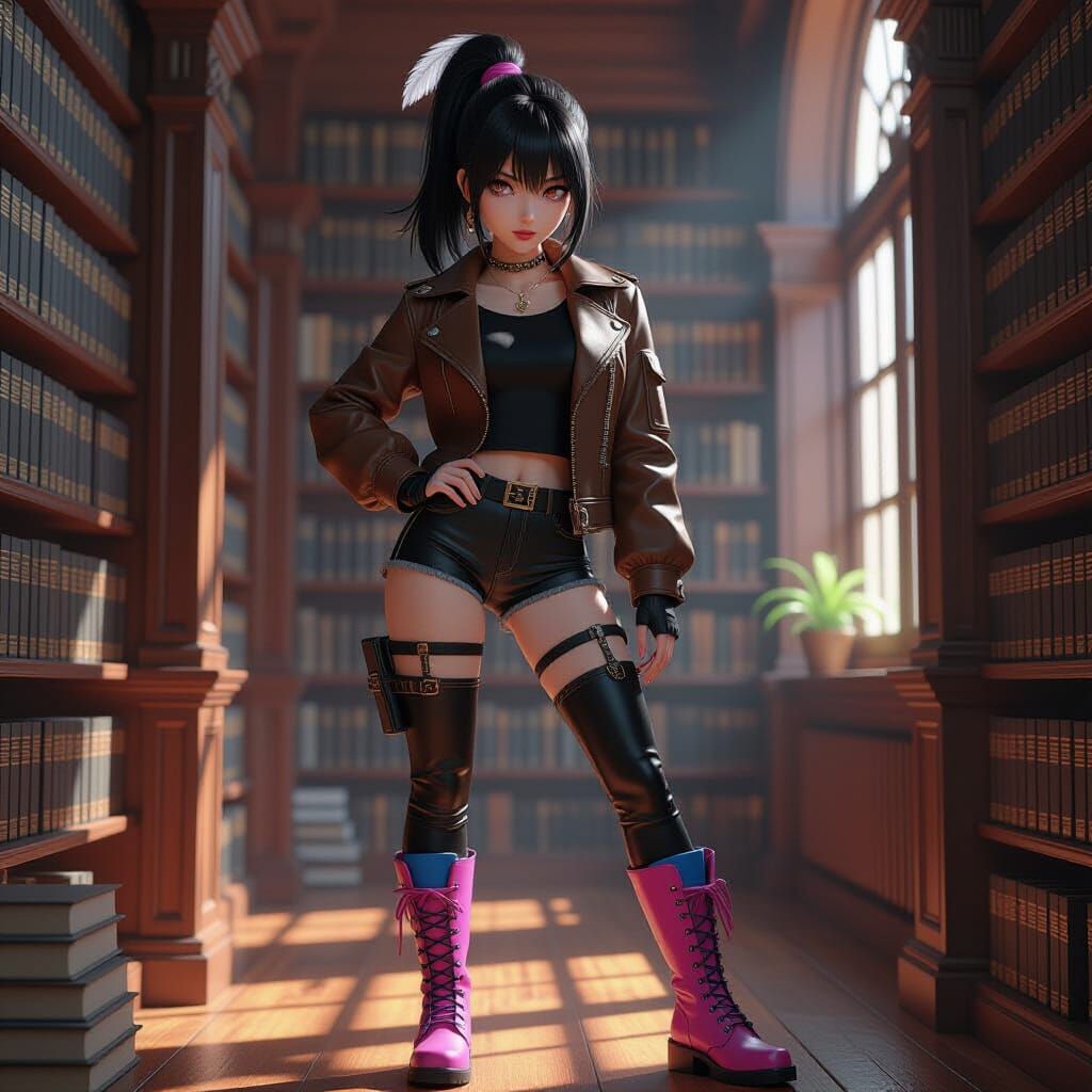 Anime Style Librarian in Enormous Library