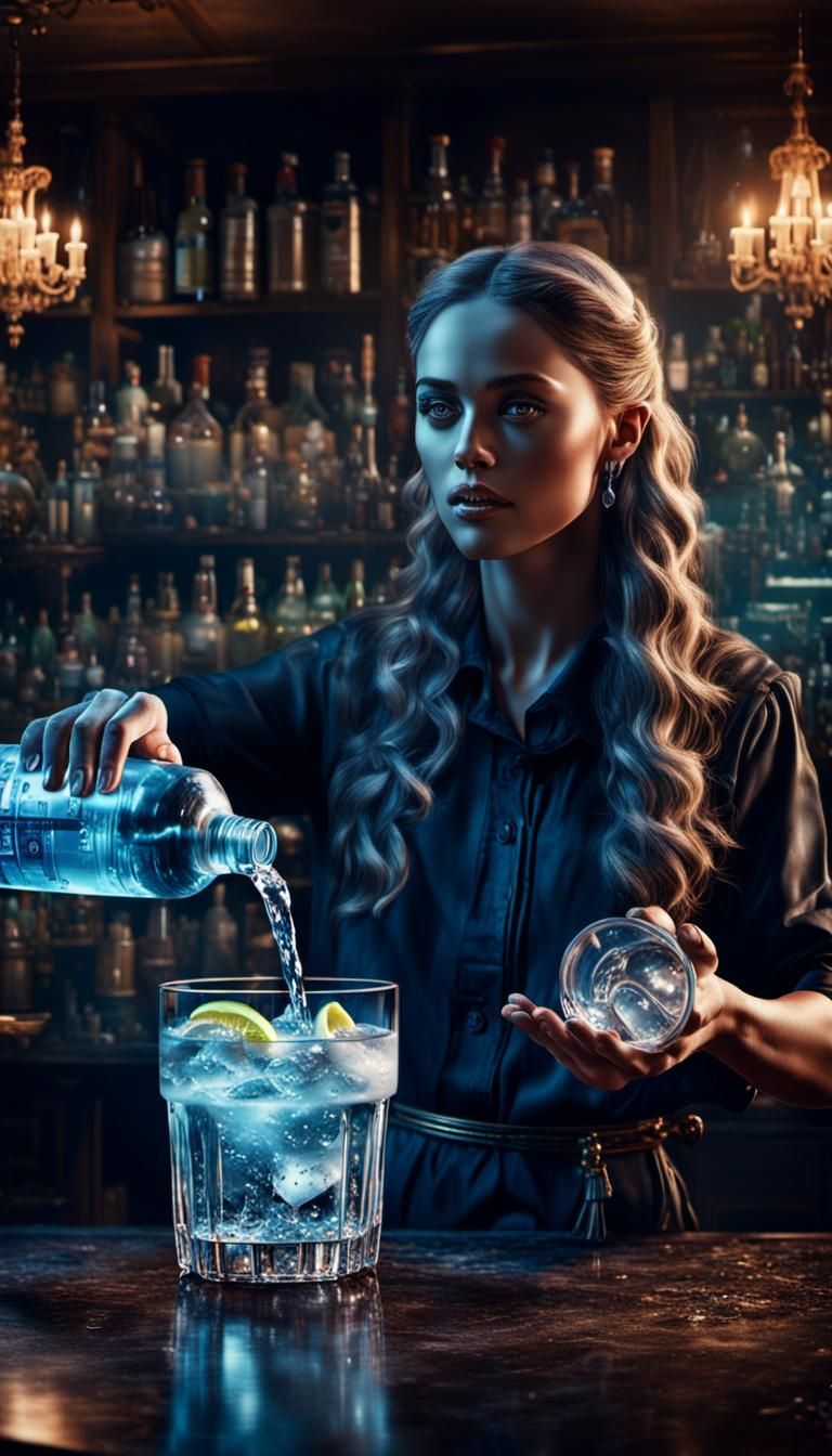 Goddess Bartender Pouring Water: Digital Matte Painting