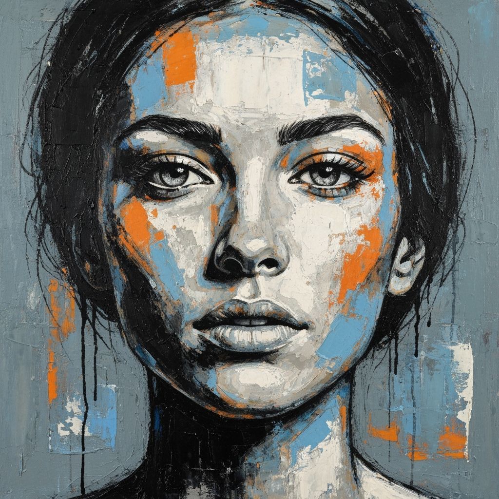 Abstract Woman's Face Portrait in Mixed Media Style