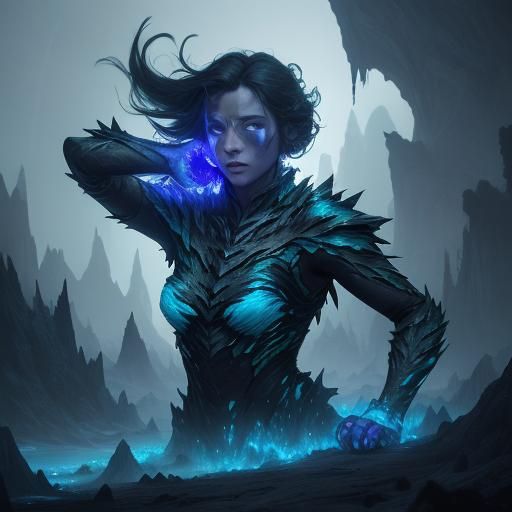 Bioluminescent Stalactite Cluster in Surreal Fantasy Art