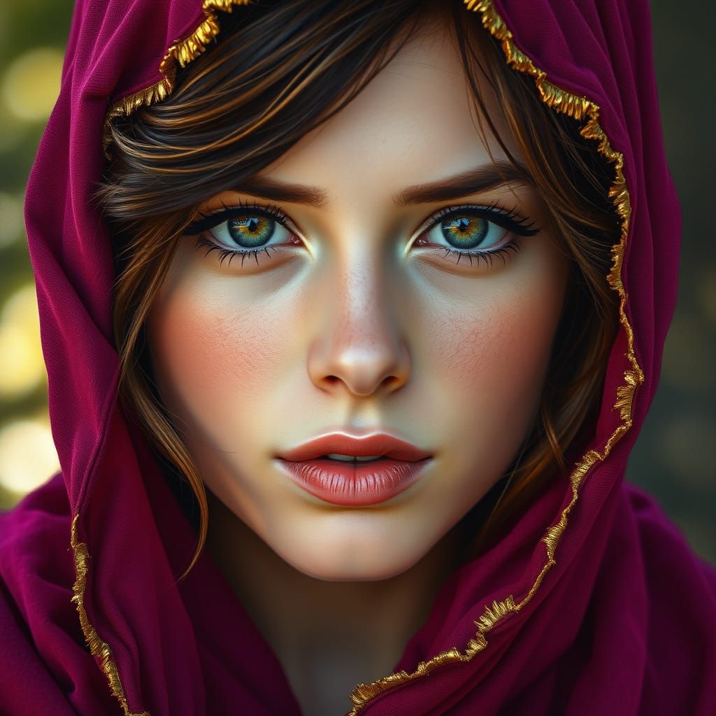 Elegant Young Woman in Deep Magenta Robe