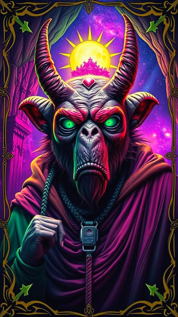 Surreal Bugbear in Purple Dungeon with Hyperrealistic Face