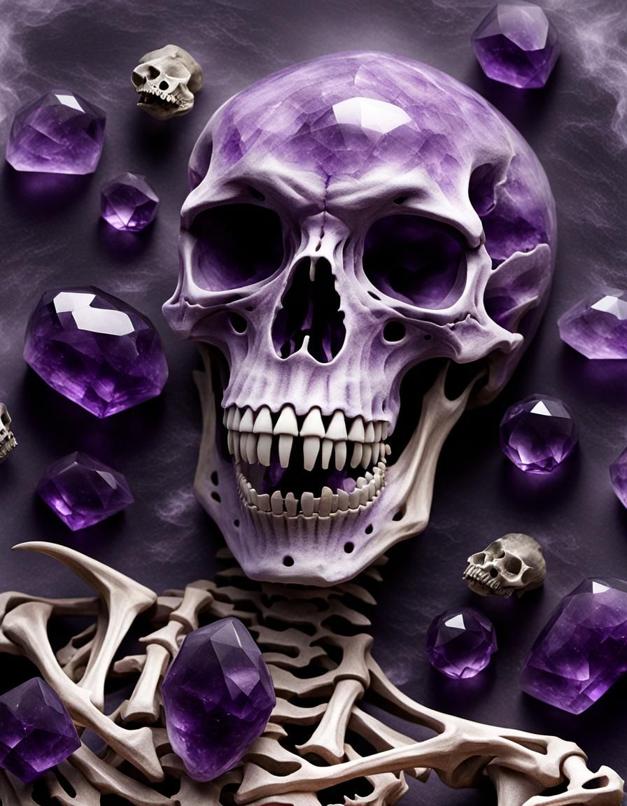 Amethyst Grave: Dinosaur Skeleton in Purple Smoke