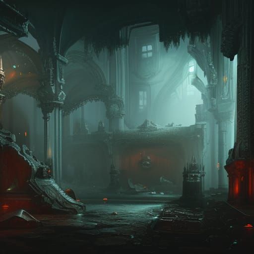 Fantastical Dark Room in Detailed Matte Painting