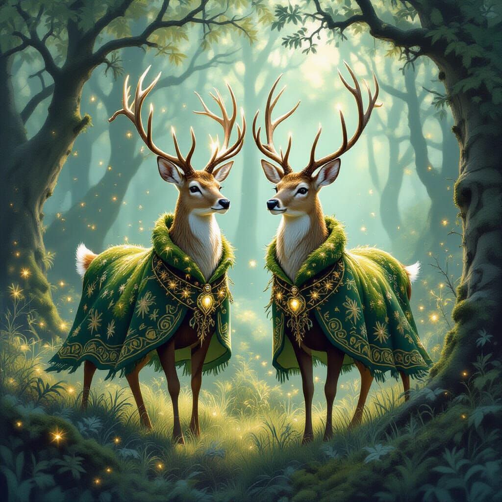 Ethereal Deer in Enchanted Forest Radiating Light