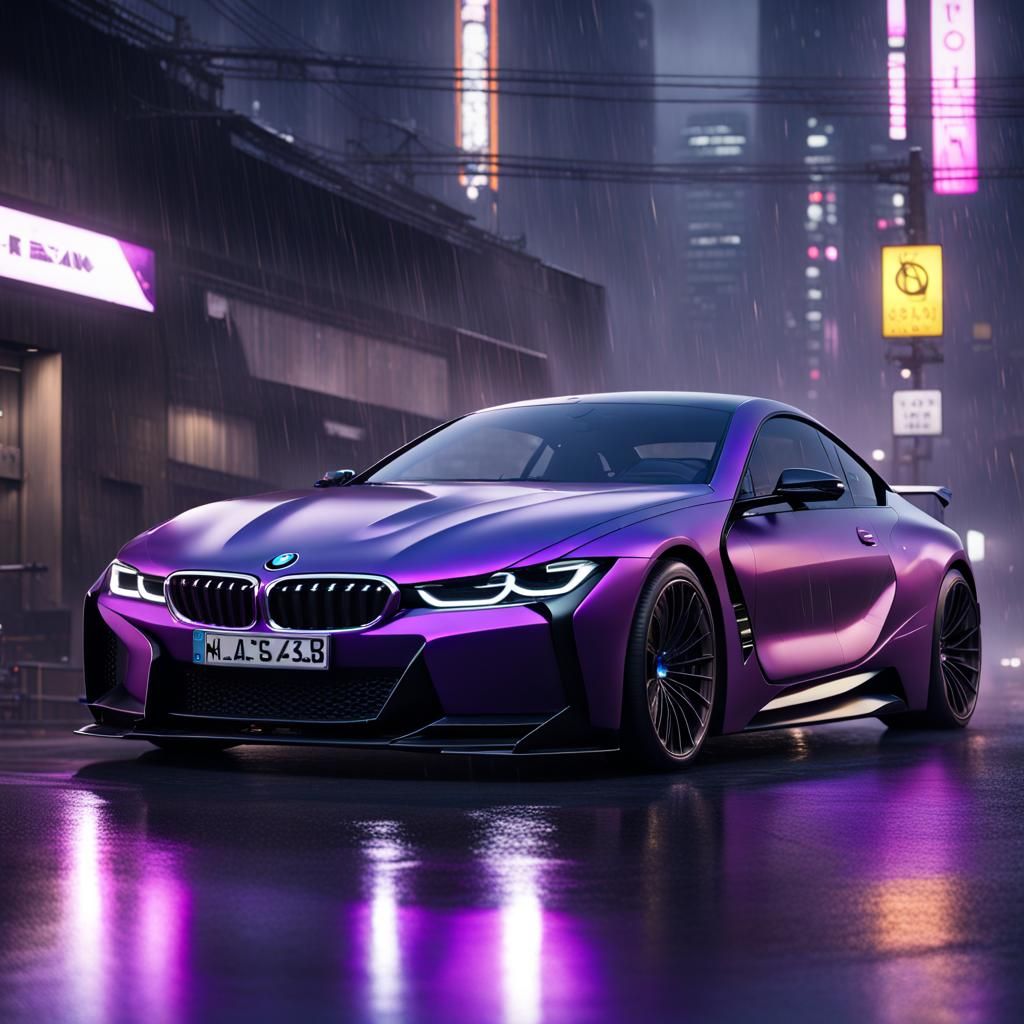 Black BMW Sports Car in Tokyo Night Rain