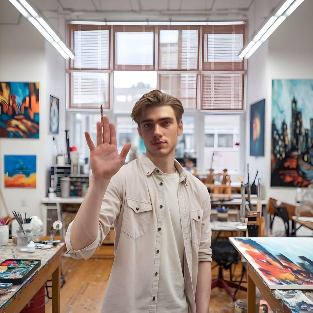 Handsome Young Artist Seeks Inspiration in Bright Art Studio