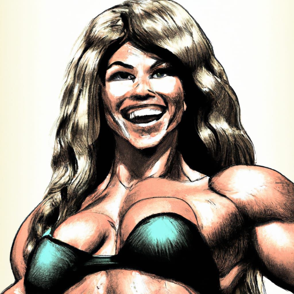 Anime Bodybuilder Posing in Black Bikini