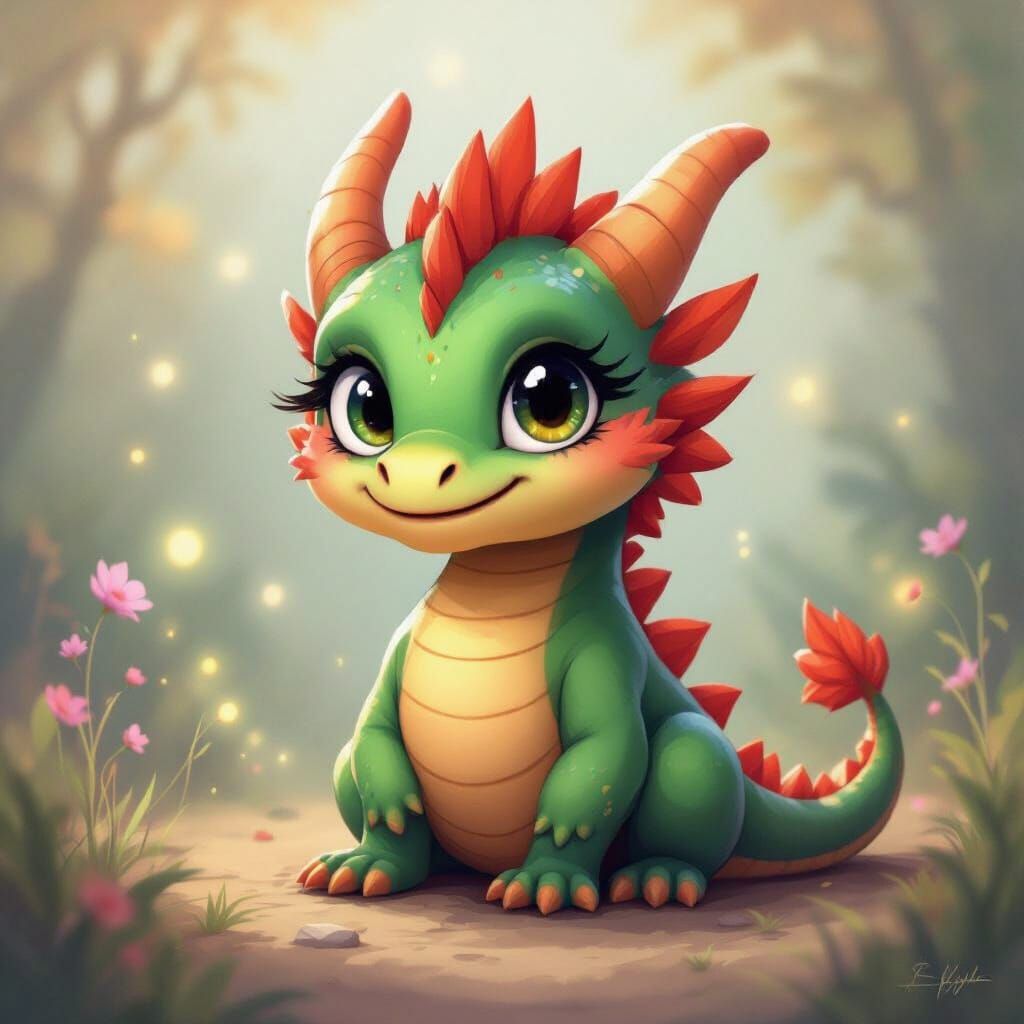 Enchanting Little Dragon in Whimsical Fauvist Style