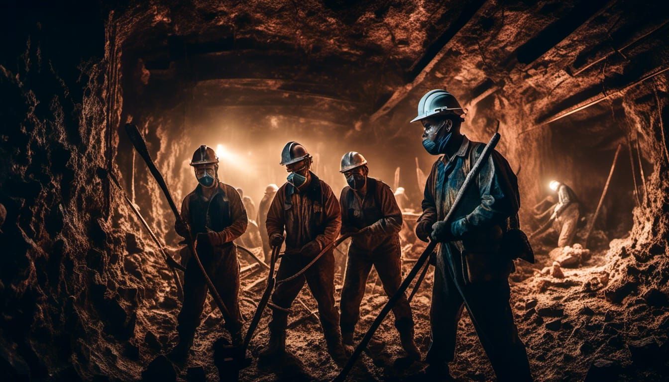 Miners Working Deep Underground in a Macabre Style