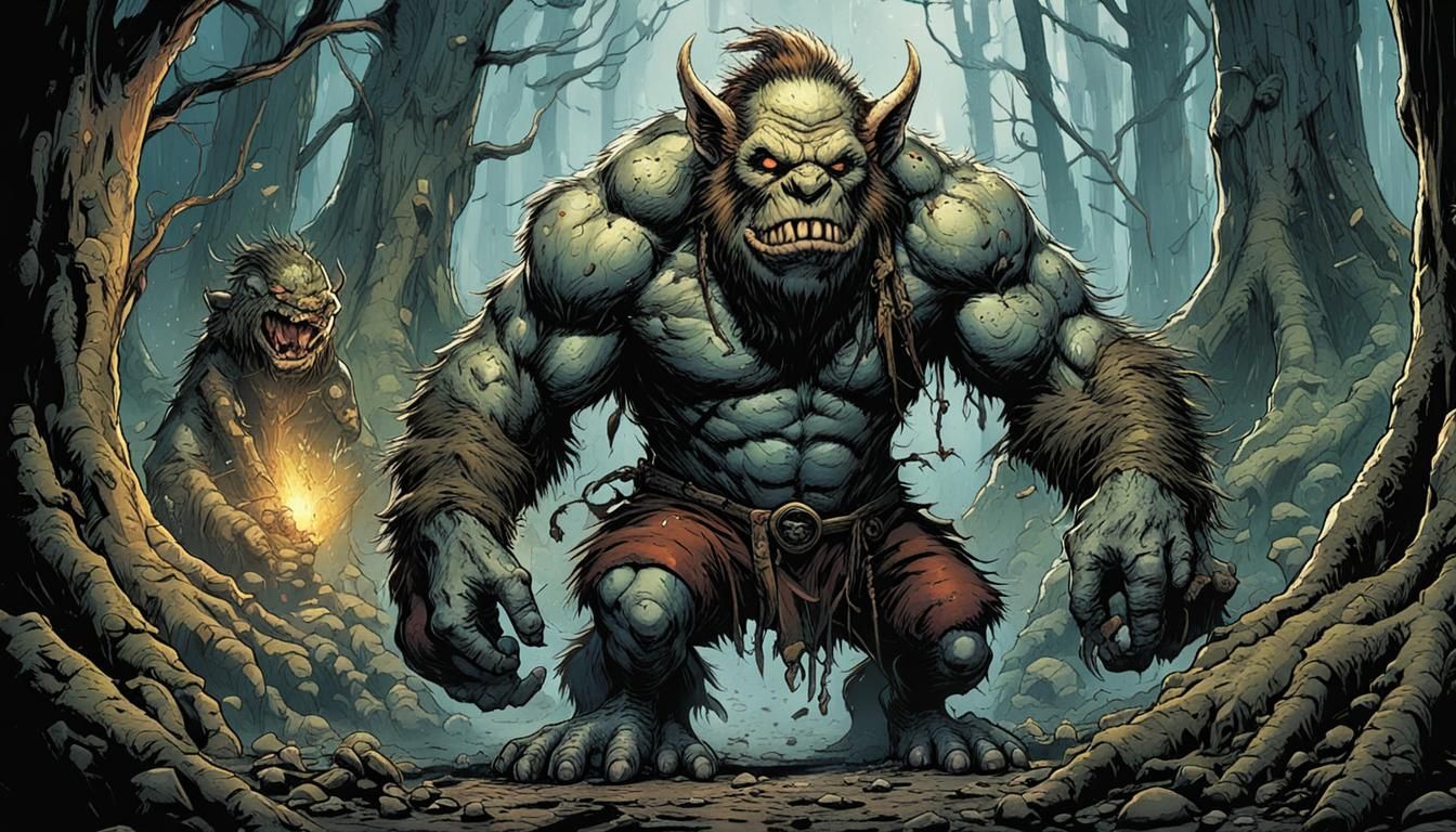 Furious Troll Confronts Beast: Comic Book Art
