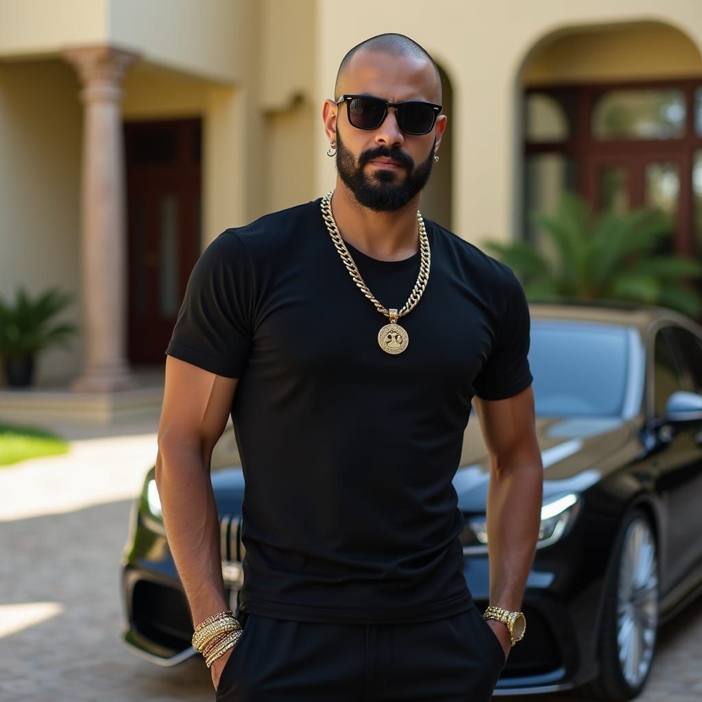 Photo of Young Egyptian Man in Front of Mansion
