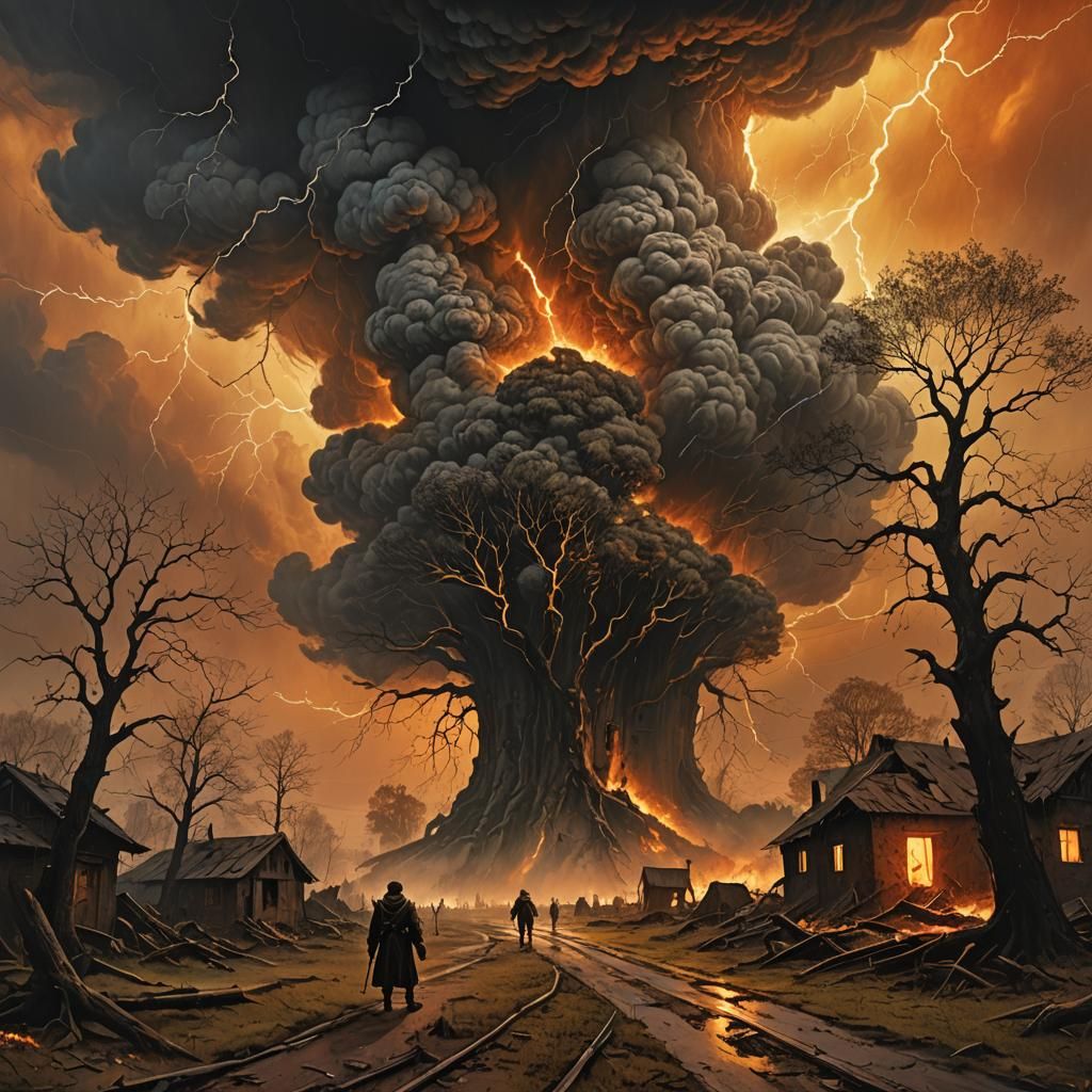 Apocalyptic Fantasy Landscape with Ominous Storm