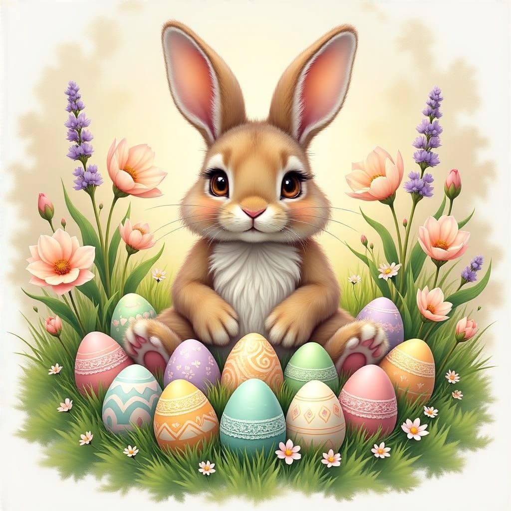 Easter Bunny in a Whimsical Garden