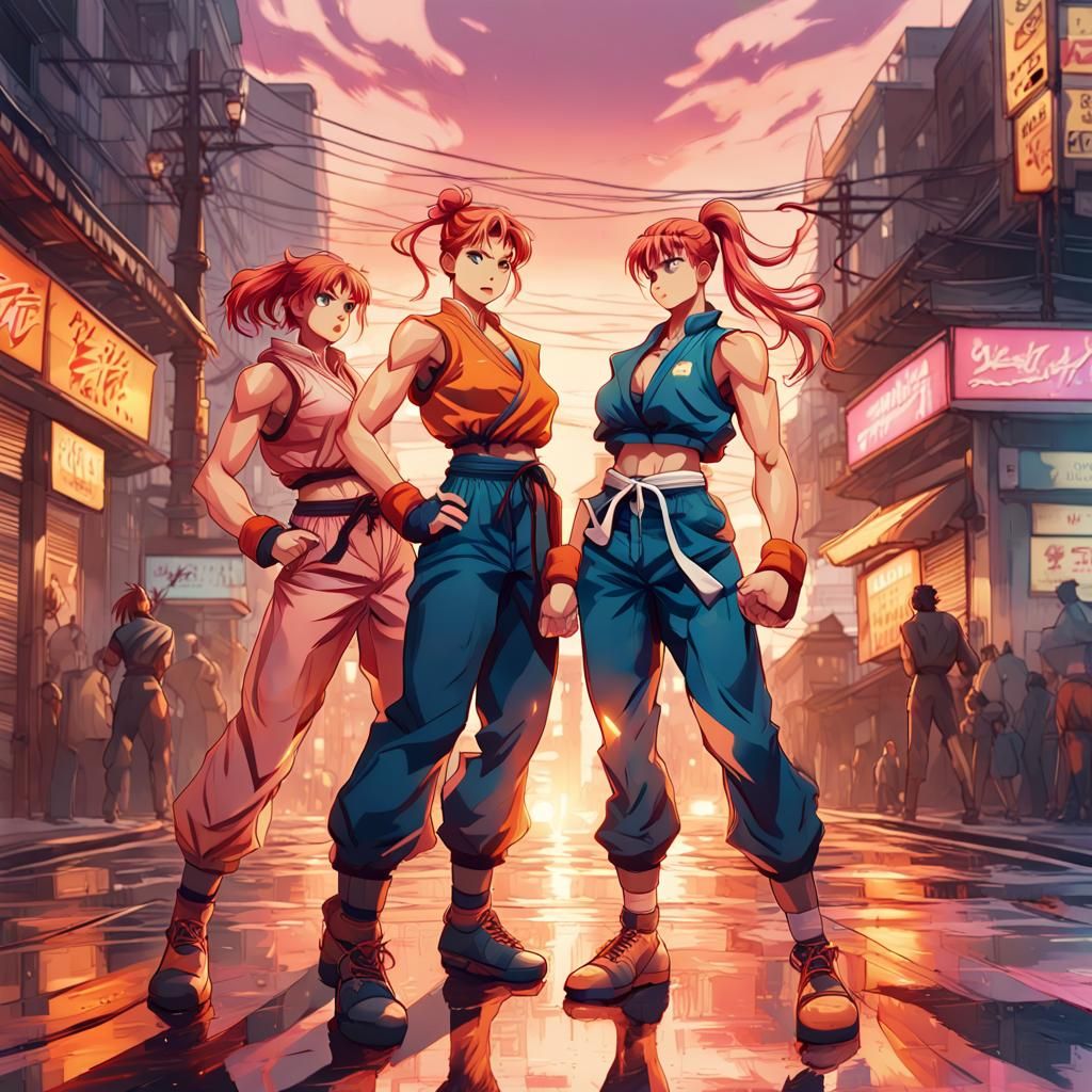 Street Fighter Babes in Sunset Japanese Manga Style