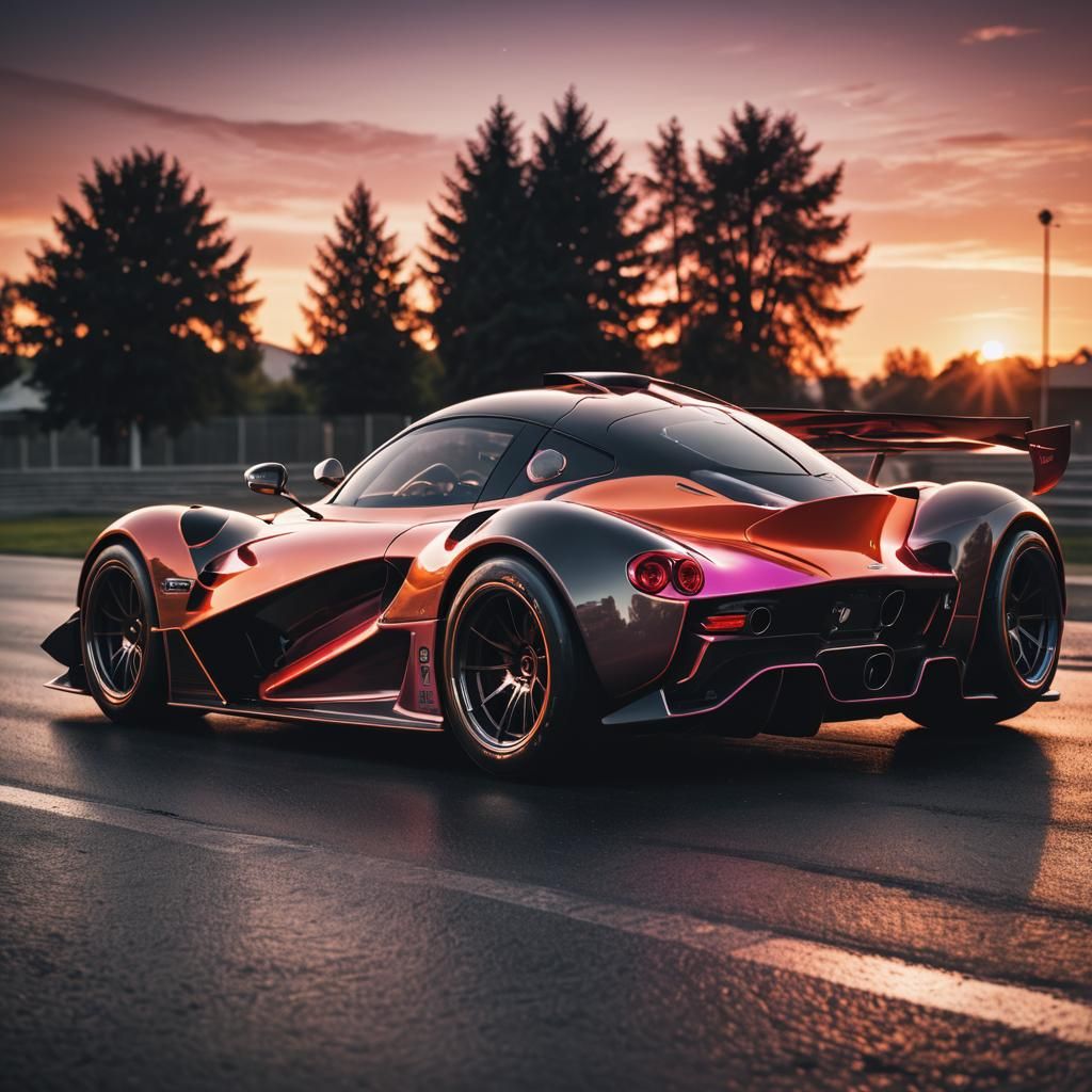 Sleek Racing Car at Sunset in HDR Photography