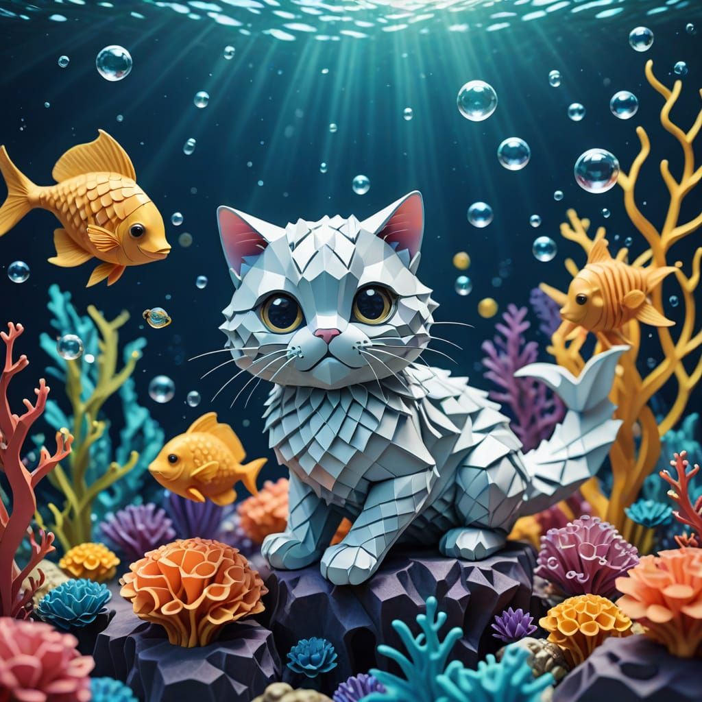 Mermaid Cats Explore Magical Underwater World