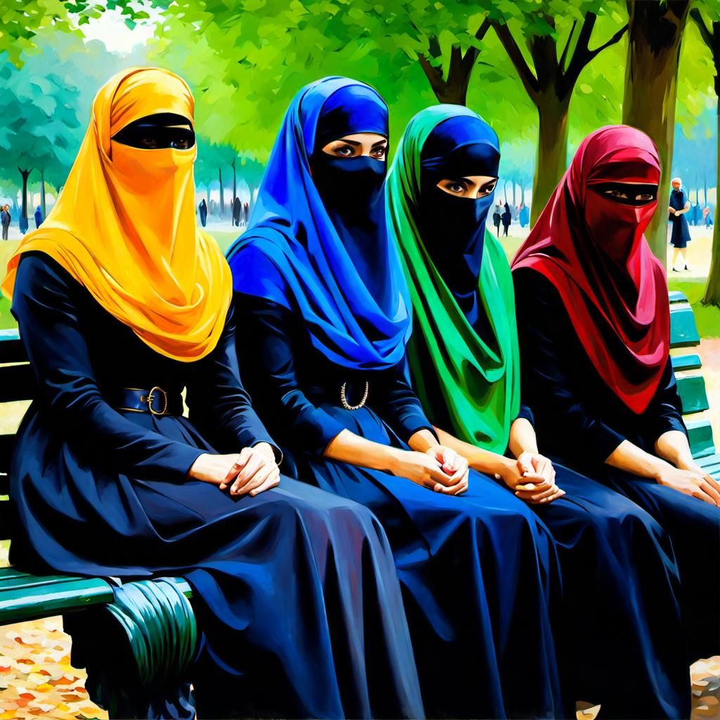 Girls in Niqabs: An Oil Painting