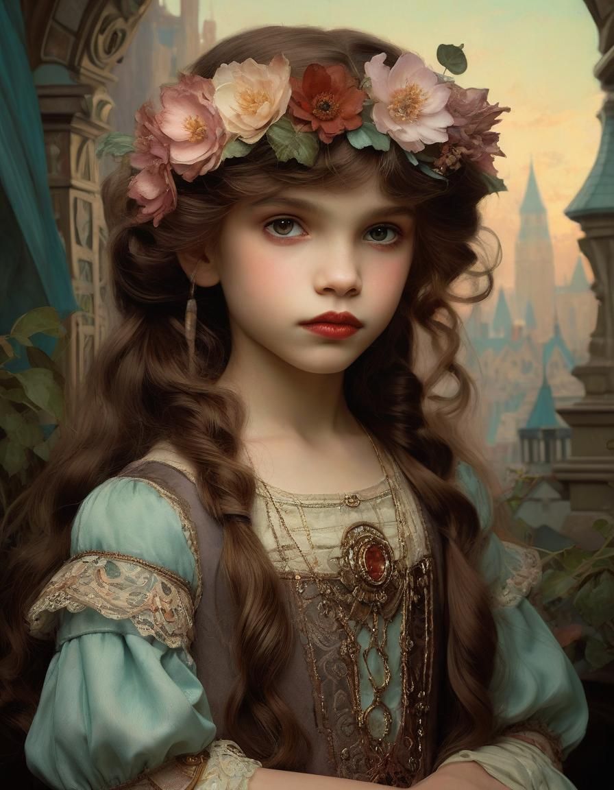 Vampiric Girl Portrait in Art Nouveau Style