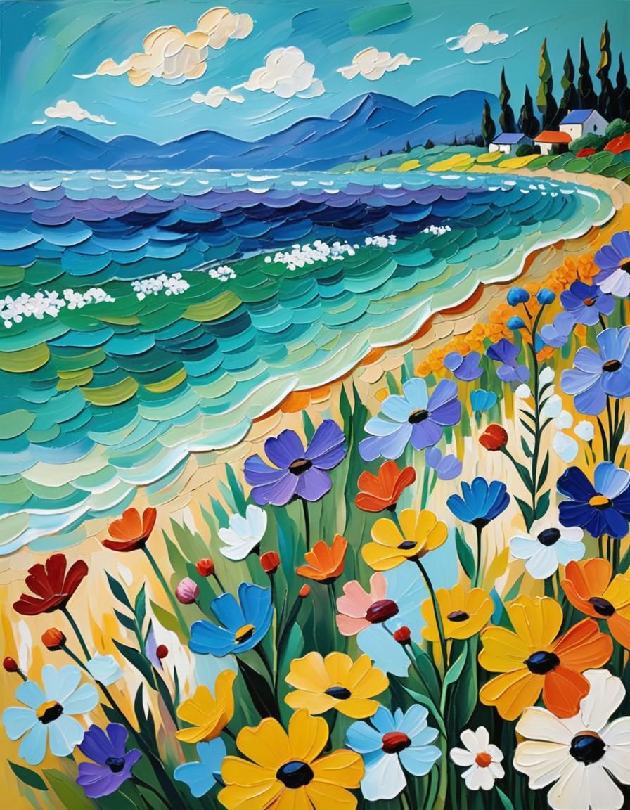 Colorful Flowers in Expressionist Impasto Style