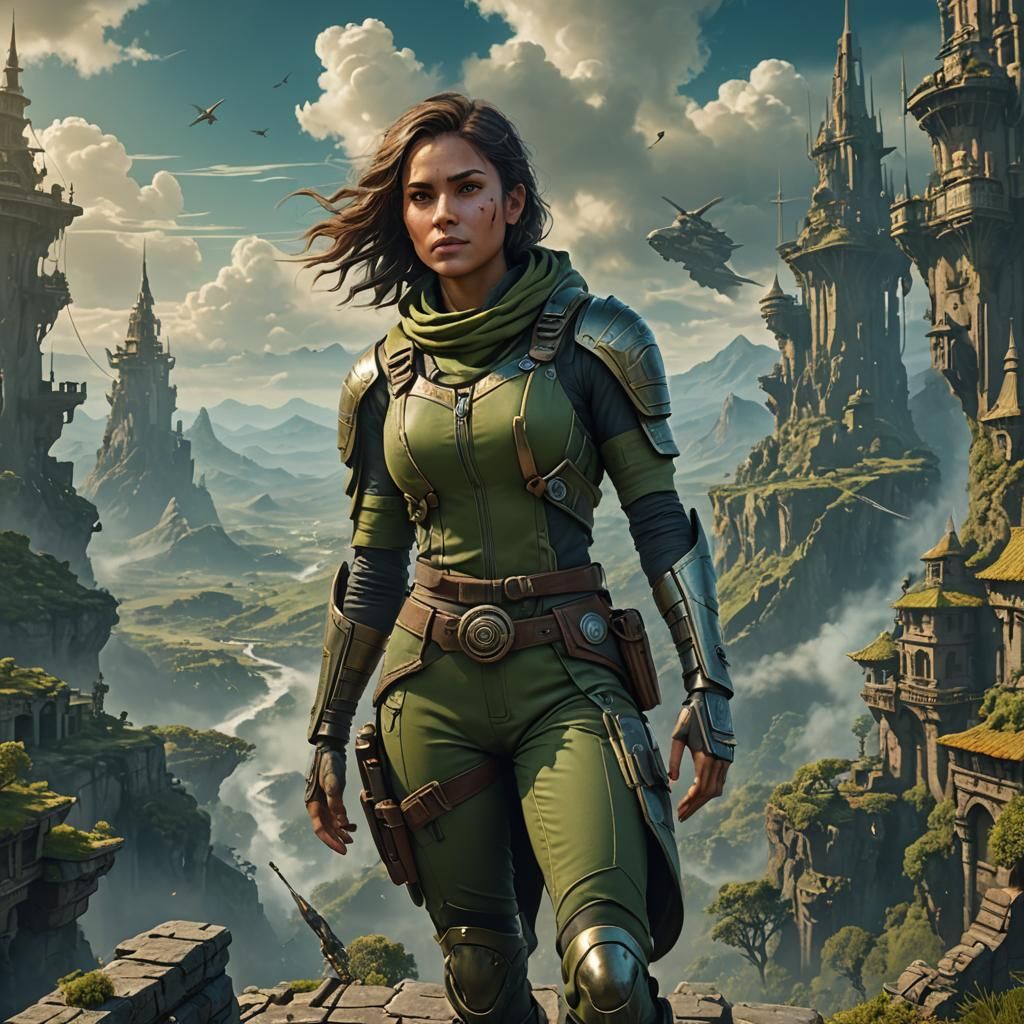 Sky Warrior Woman in Detailed Matte Painting