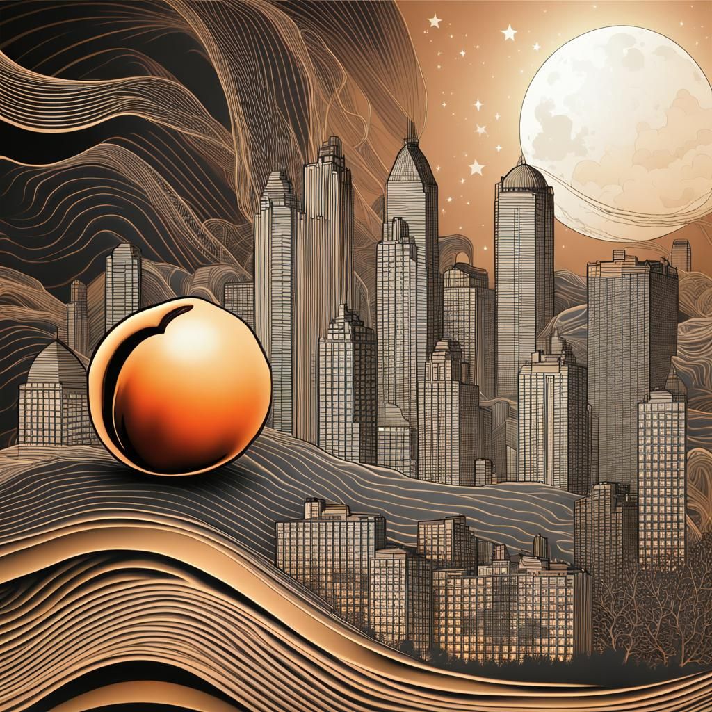 Atlanta Skyline at Night with Peach Moon