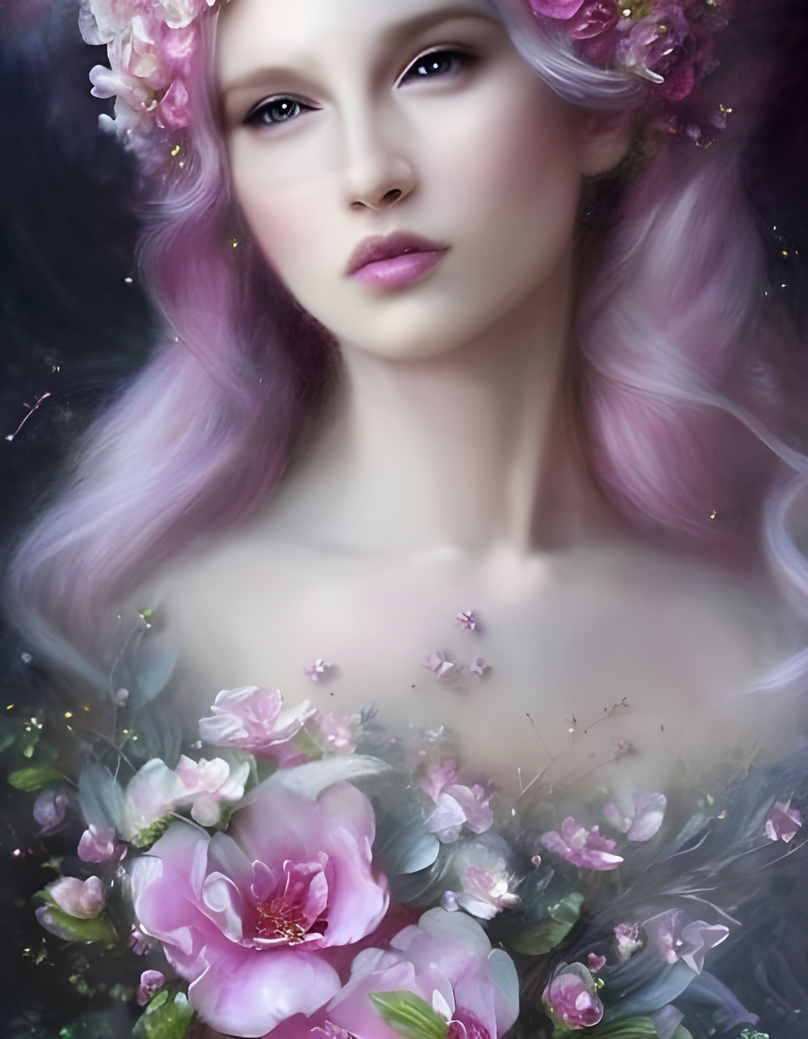 Pink Fairy with Flower Crown in Digital Art