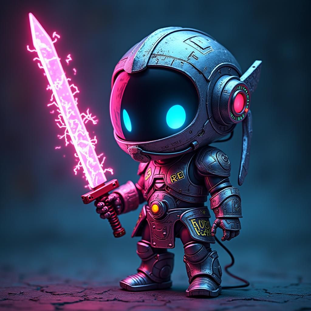 Cyberpunk Chibi Barbarian with Plasma Greatsword