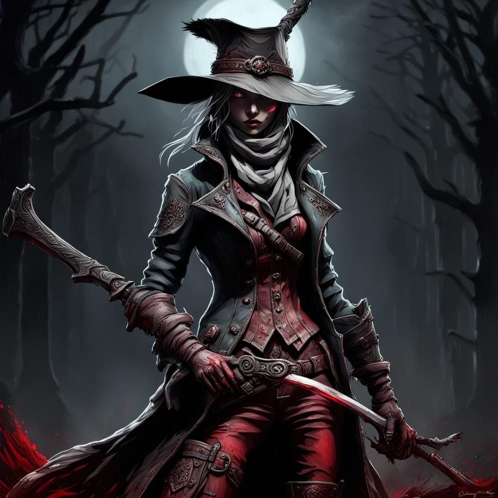 Bloodborne Lady Hunter in Acrylic Style