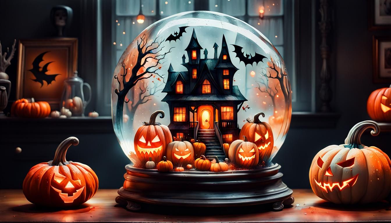 Halloween Scene Inside a Snow Globe