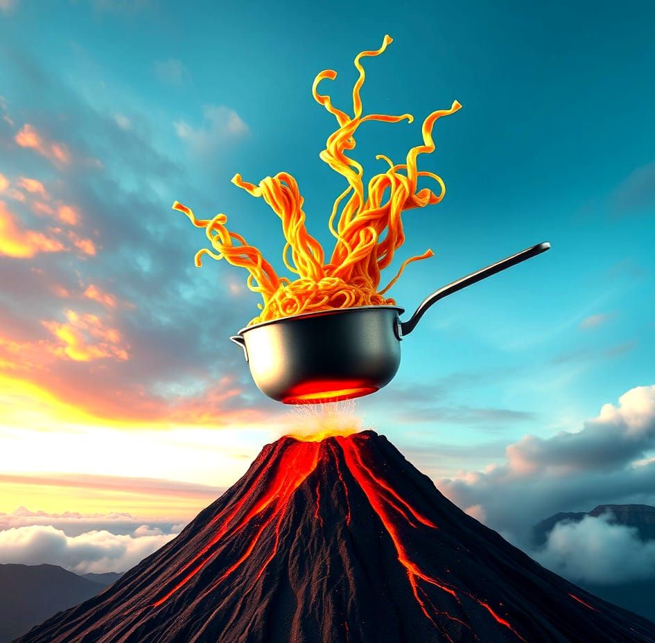 Volcanic Ramen Explosion: Culinary Holiday Photo