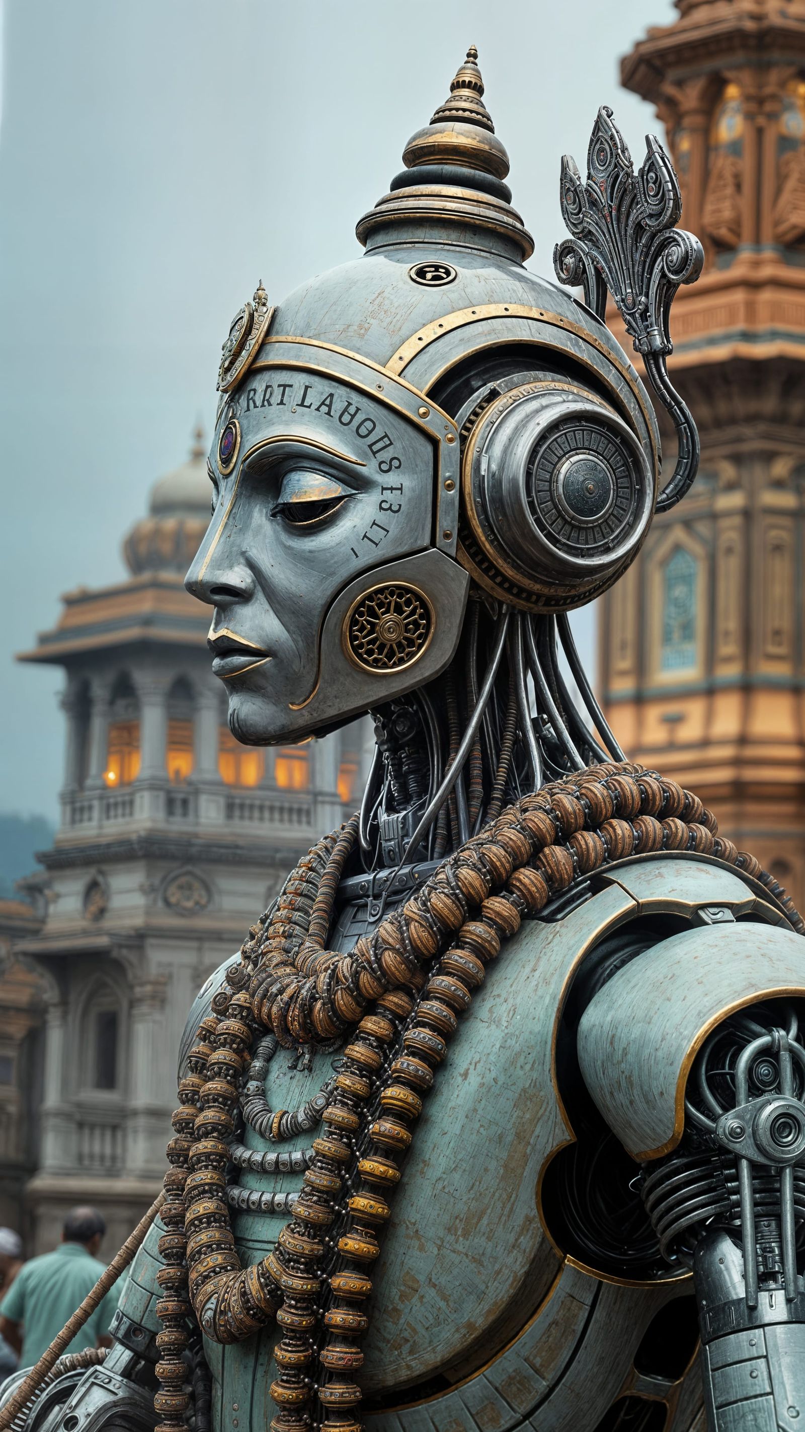 Psychedelic Robot in Hindu Temple Setting