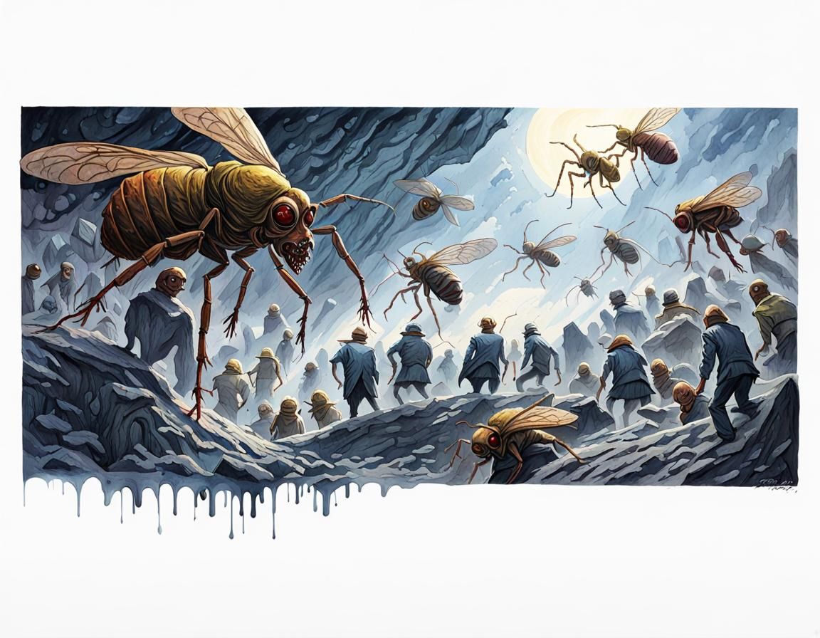Horror Movie Poster: Insect Swarm in Gouache Style