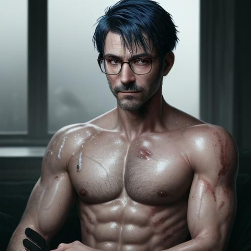 Wounded Android Butler in Cozy Living Room