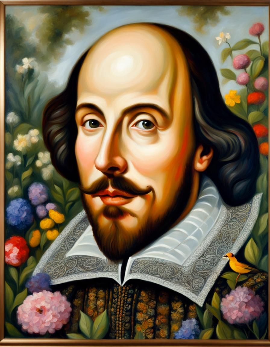 Shakespeare Portrait in Garden as Oil Painting