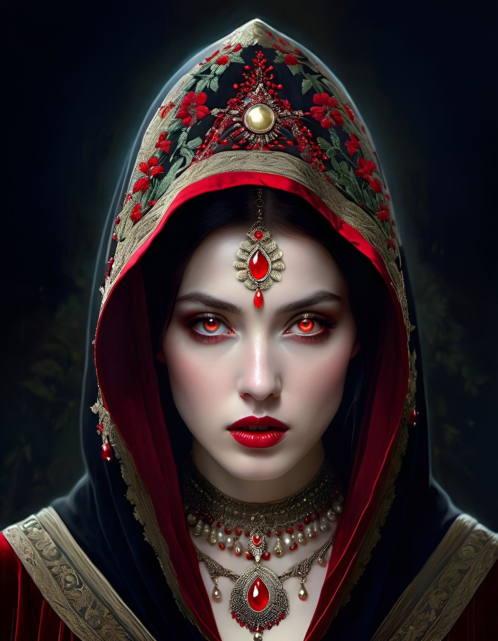 Hooded Death Goddess in Moonlight, Digital Art