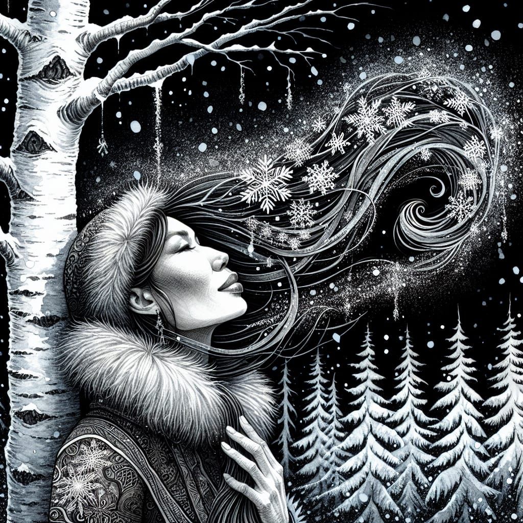 Snowflake Woman: Naturepunk Watercolor Portrait