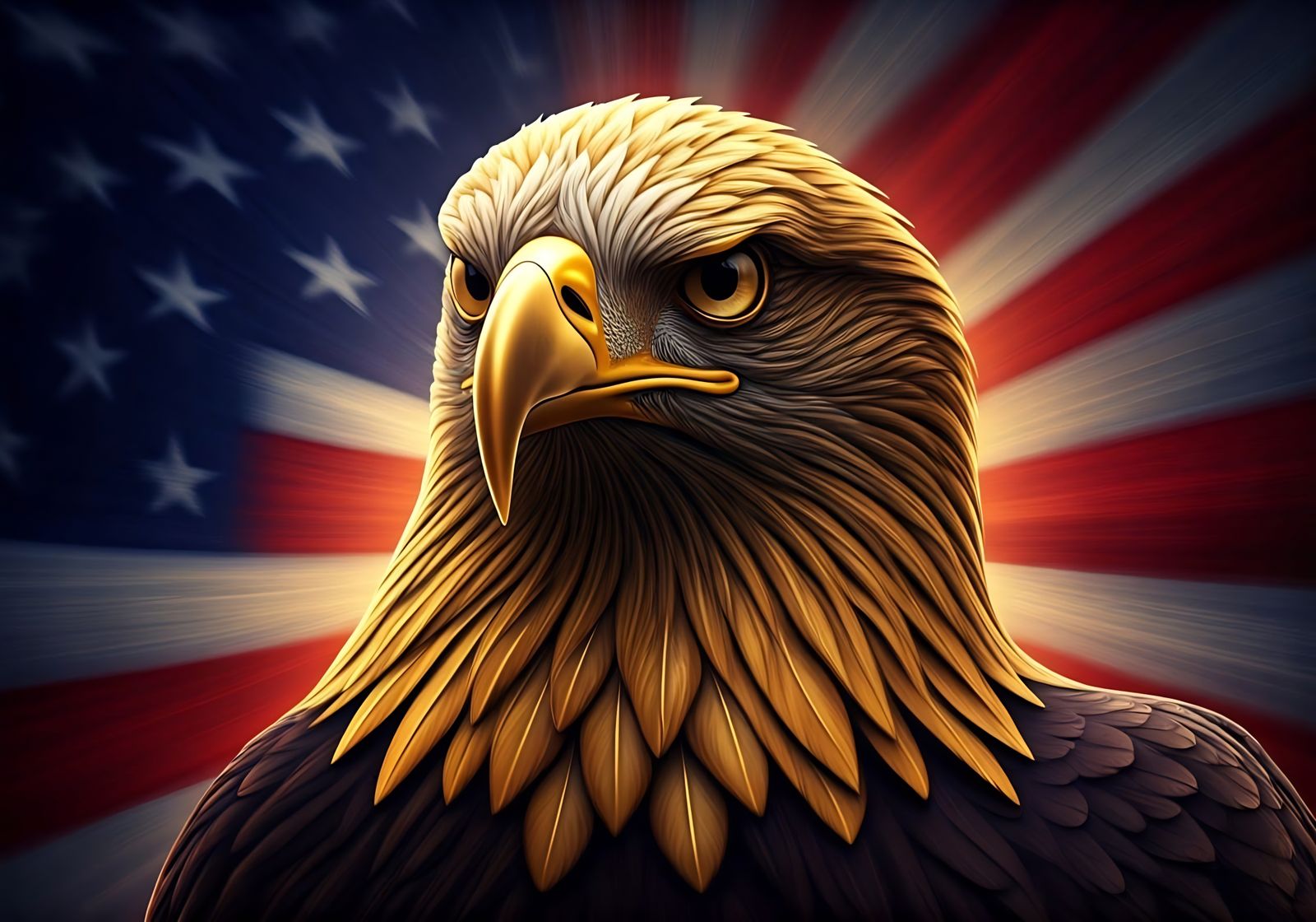 American Eagle in 24k Silk Flag