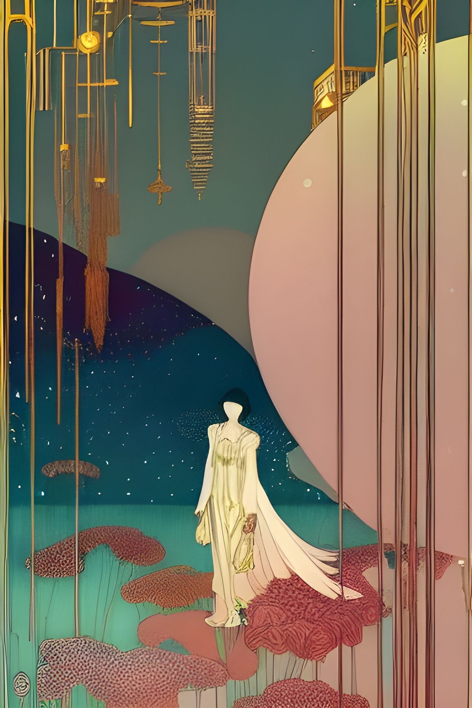 Girl with Two Dogs: Digital Painting in Romantic Style