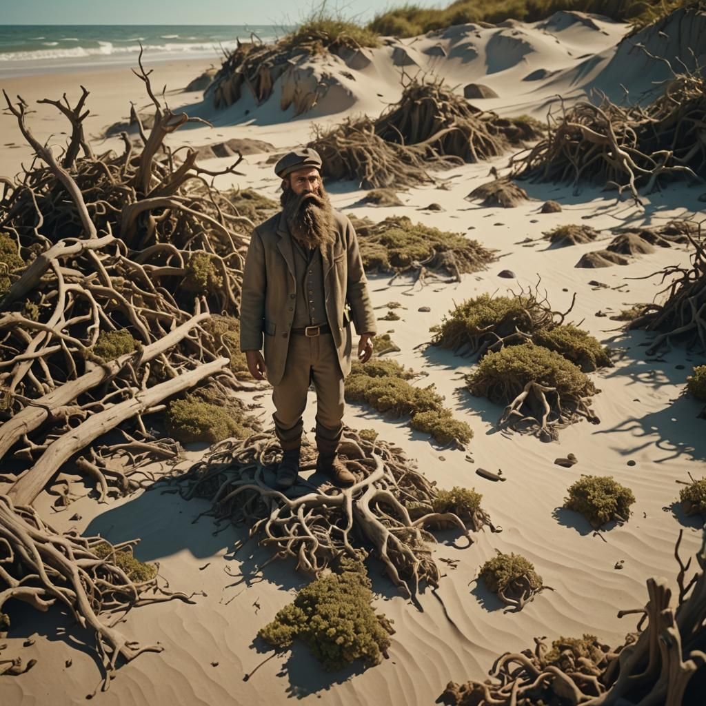 Claymation Man on Deserted Island in Stop-Motion