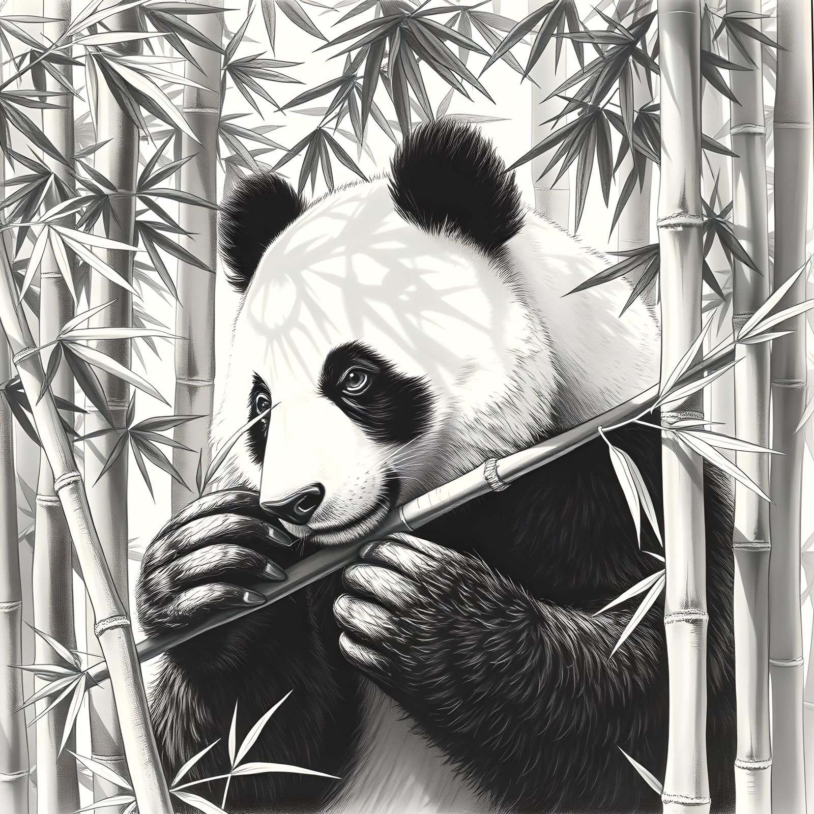 Giant Panda in Bamboo Forest Charcoal Drawing